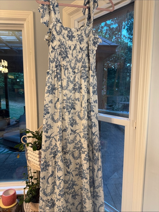 Max Studio Dresses & Skirts - Max Studio White Maxi Dress with Blue Floral Print